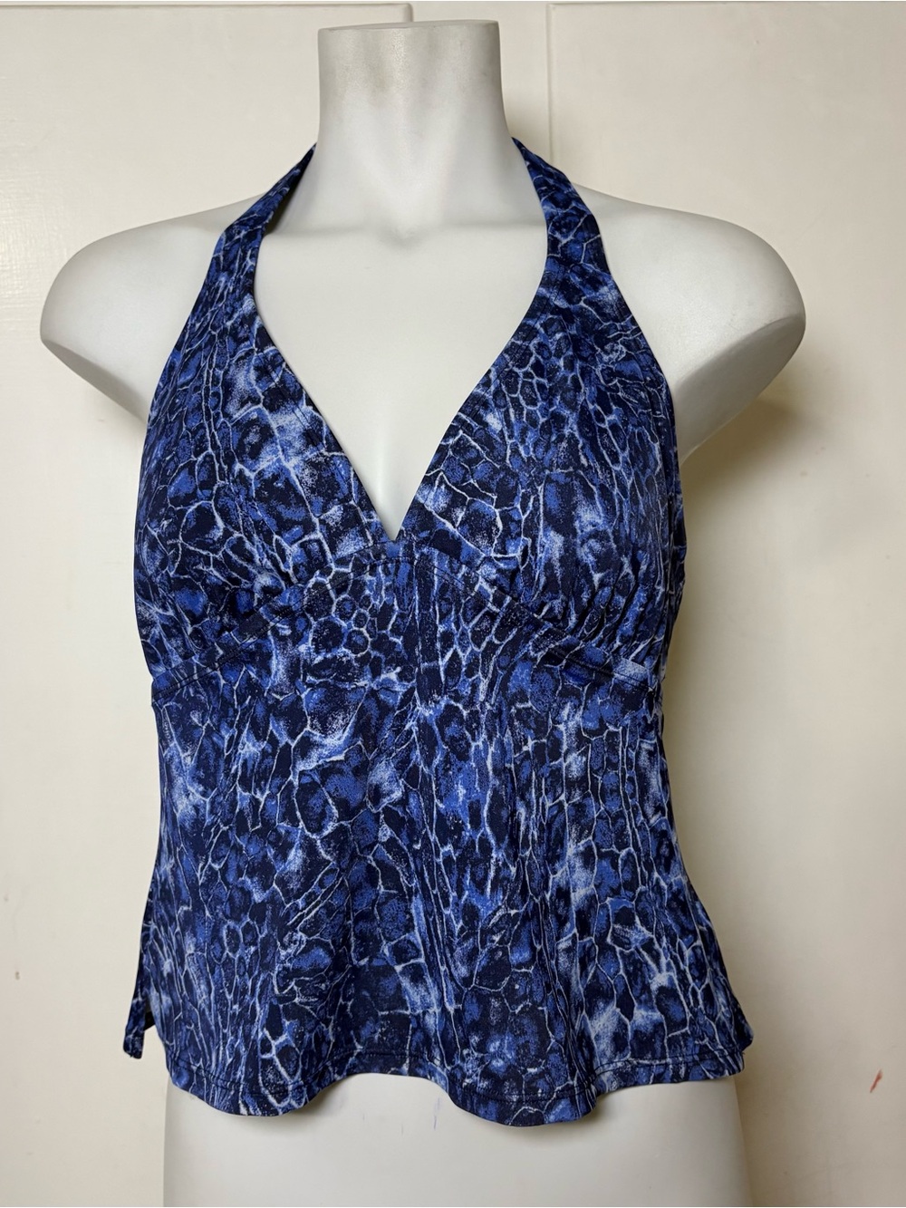 Y2K Jantzen Blue Reptile Print Halter Swim Tankini Top